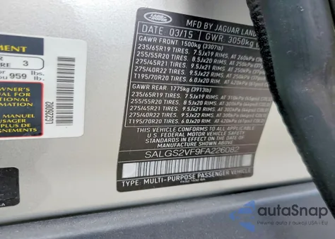 2015 Land Rover Range Rover Hse z USA, uszkodzony, nr VIN SALGS2VF9FA226082